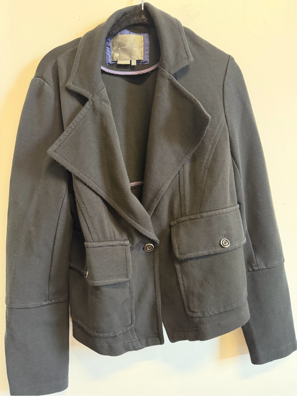 Anthropologie Black Cropped Moto Jacket L Utility Zip Cuffs - Picture 3 of 7